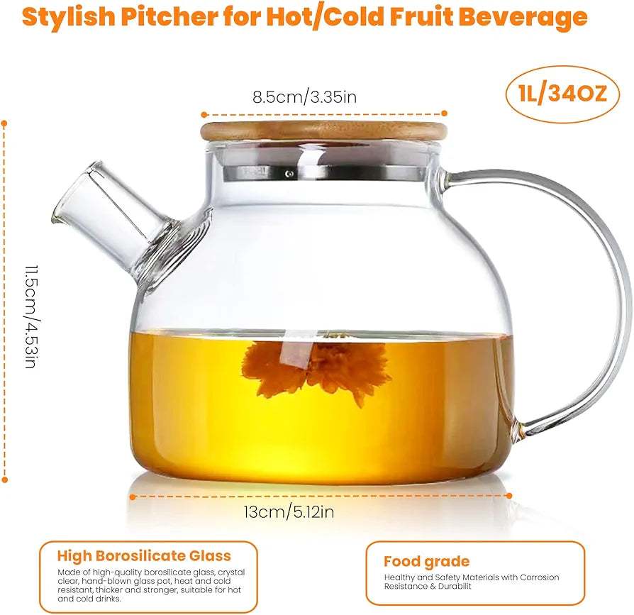 Tea pot transparent with wooden lid