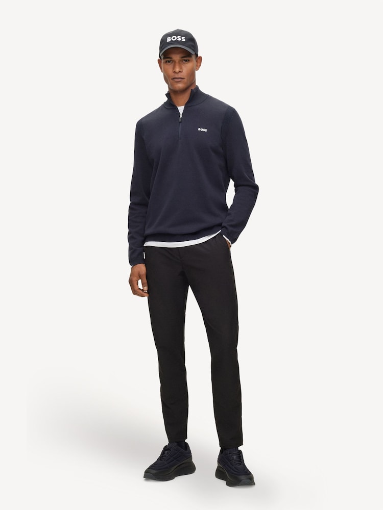 BOSS Quarter-Zip Cotton Knit Sweater – Navy