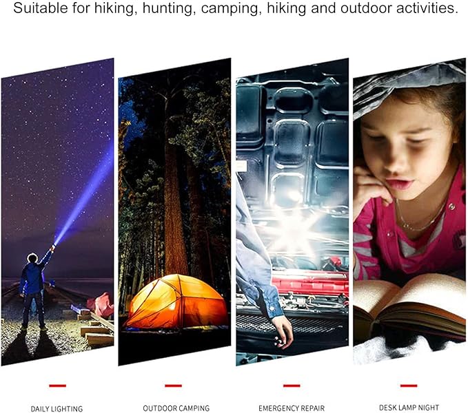 Strong Light Zoom Flashlight, IP65 Waterproof Grade USB Rechargeable Mini Flashlight Long Service Life 1200mAh Lithium Battery for Outdoor Lights