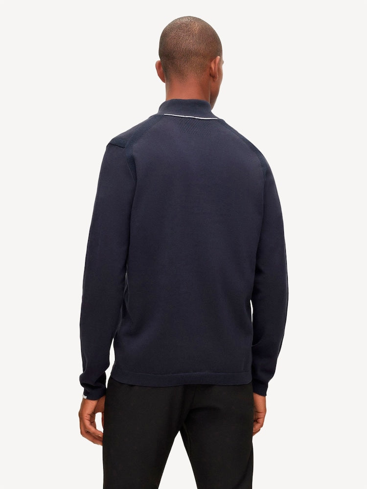 BOSS Quarter-Zip Cotton Knit Sweater – Navy