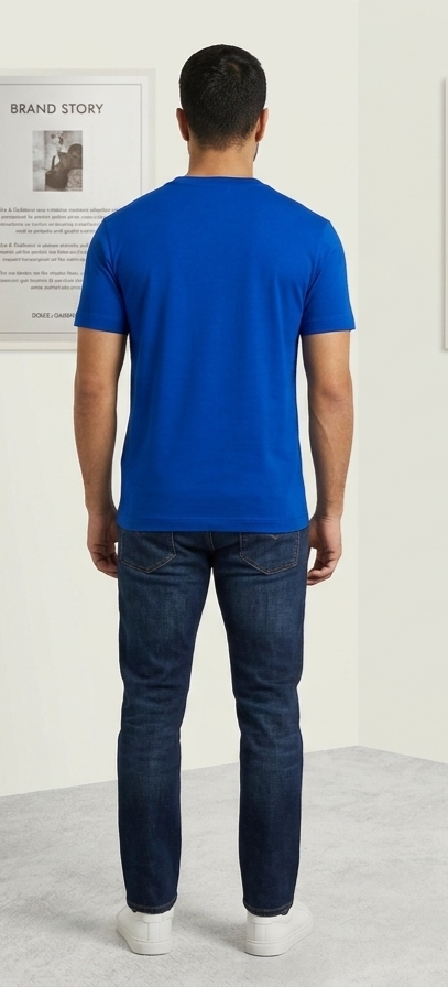 Dolce & Gabbana Blue Cotton T-shirt with Gold Crown and Bee Embroidery