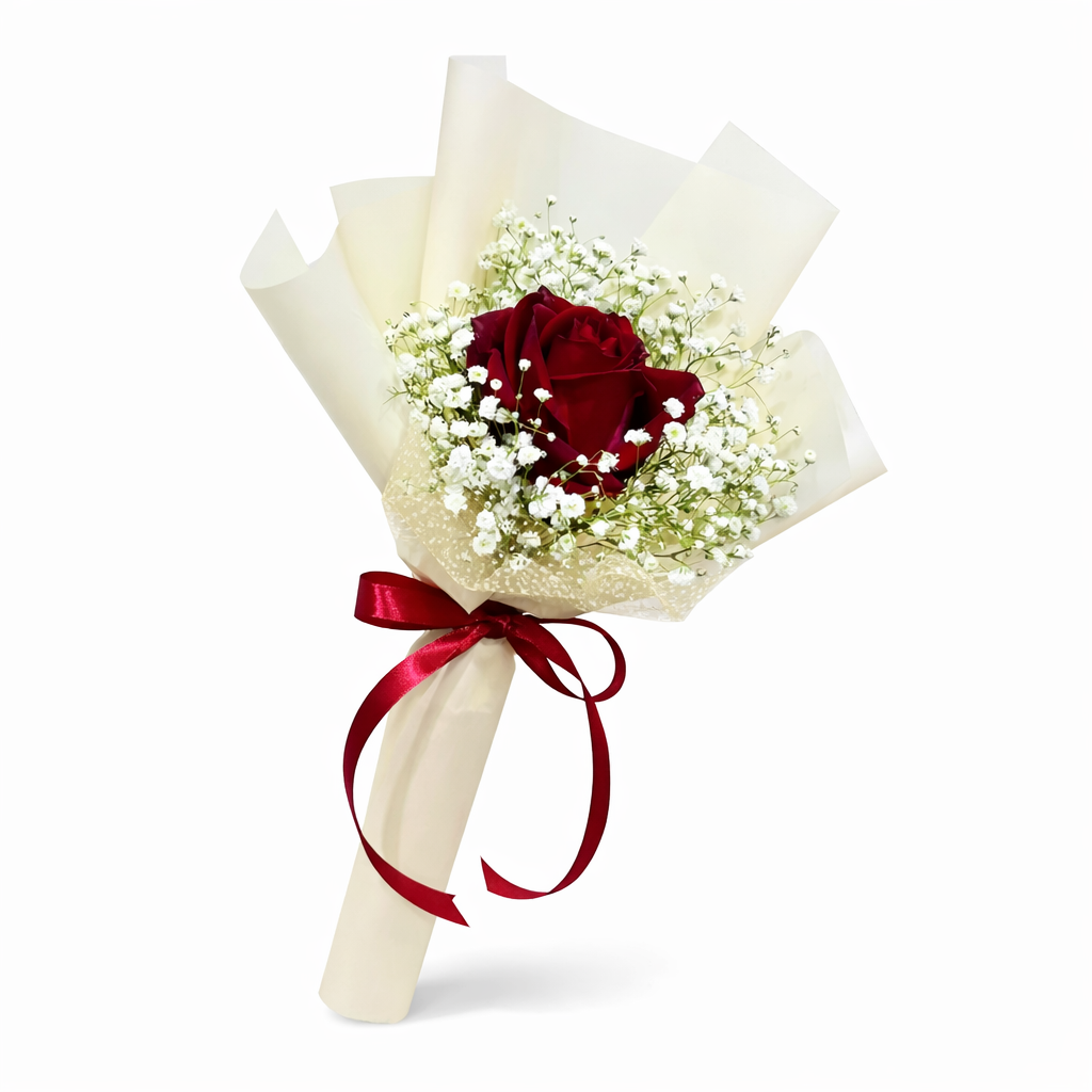 Classic Red Rose & Baby’s Breath Bouquet