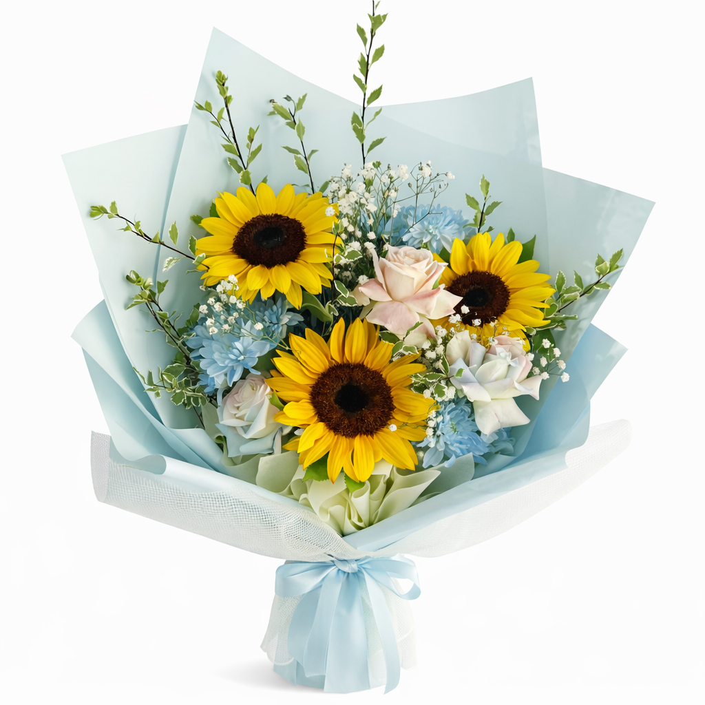 Sunflower & Blue Rose Elegant Bouquet