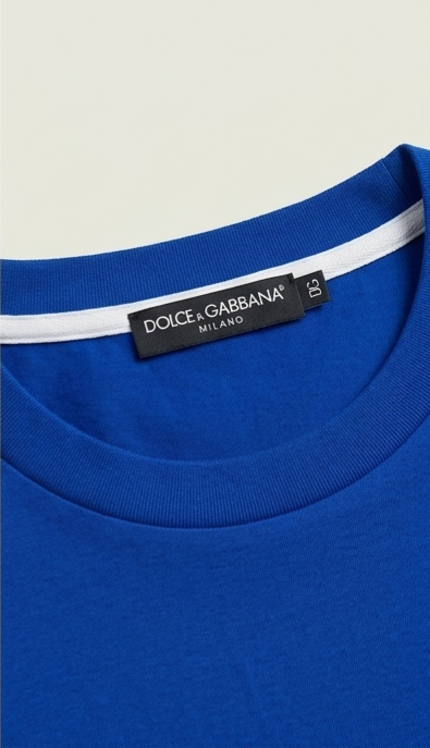 Dolce & Gabbana Blue Cotton T-shirt with Gold Crown and Bee Embroidery