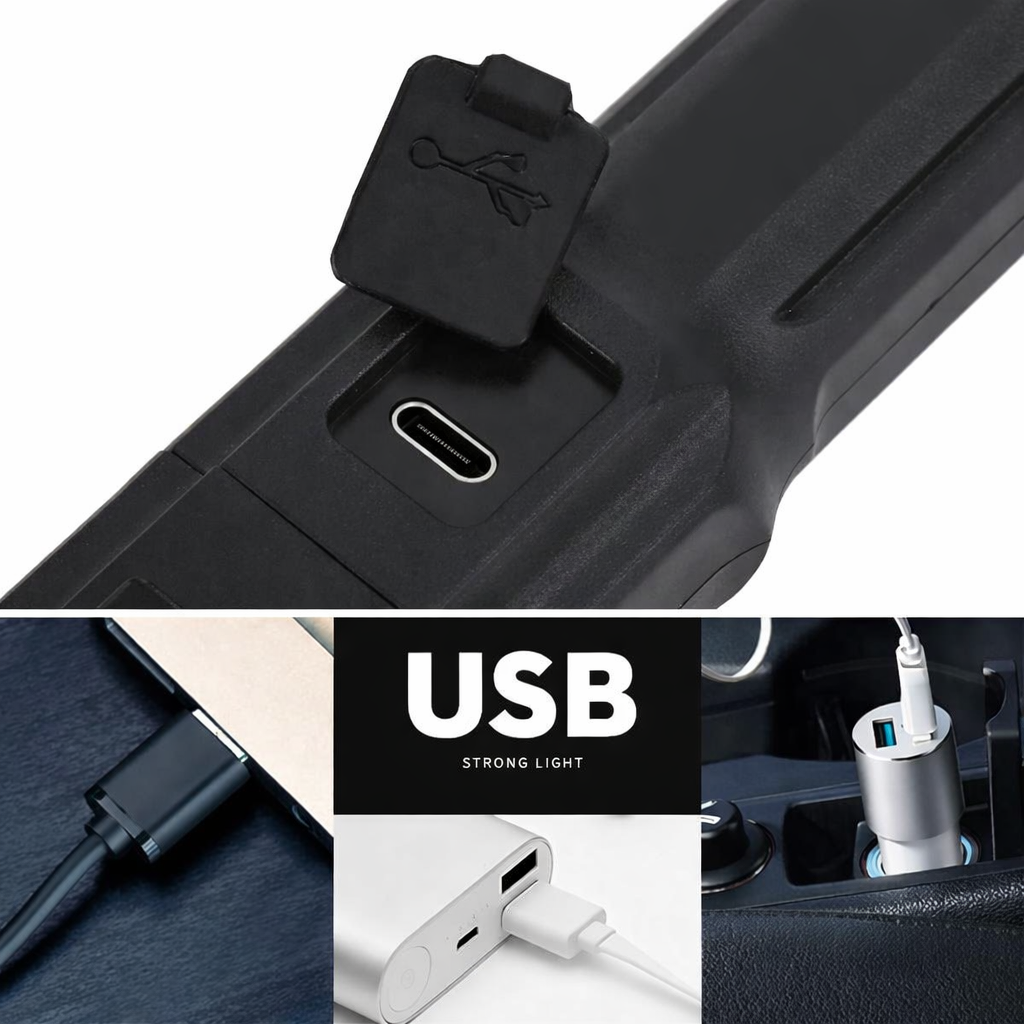 Strong Light Zoom Flashlight, IP65 Waterproof Grade USB Rechargeable Mini Flashlight Long Service Life 1200mAh Lithium Battery for Outdoor Lights